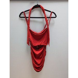 Red Cocktail Dress with Cutout and Ruching